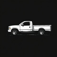 A minimalist illustration of a white truck, captured in a clean, side view on a dark background.