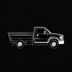 A minimalist illustration of a white truck, captured in a clean, side view on a dark background.