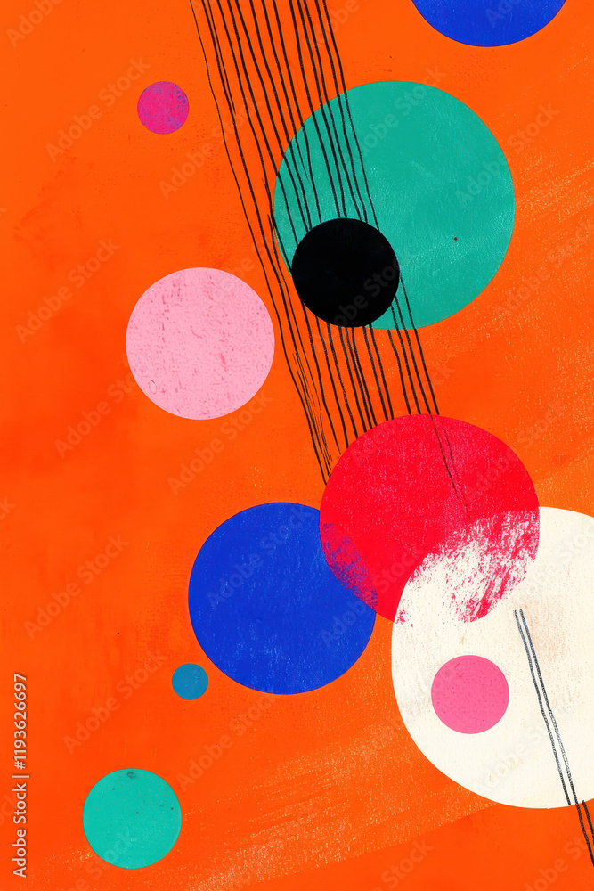 Poster colorful abstract geometric design with vibrant circles and dynamic lines in modern art style