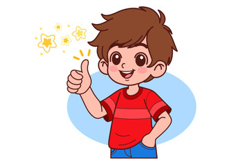 Like, yes. Toddler young teen boy raises thumbs up agrees with something or gives positive reply recommends advertisement likes good.