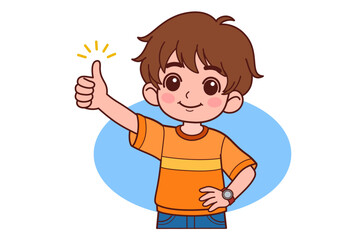 The young boy isolated smiling and raising thumb up. Cartoon People Vector Illustration.