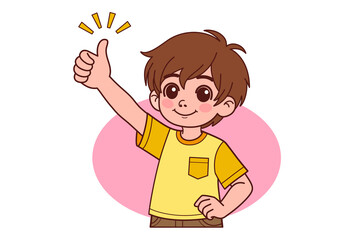 The young boy isolated smiling and raising thumb up. Cartoon People Vector Illustration.