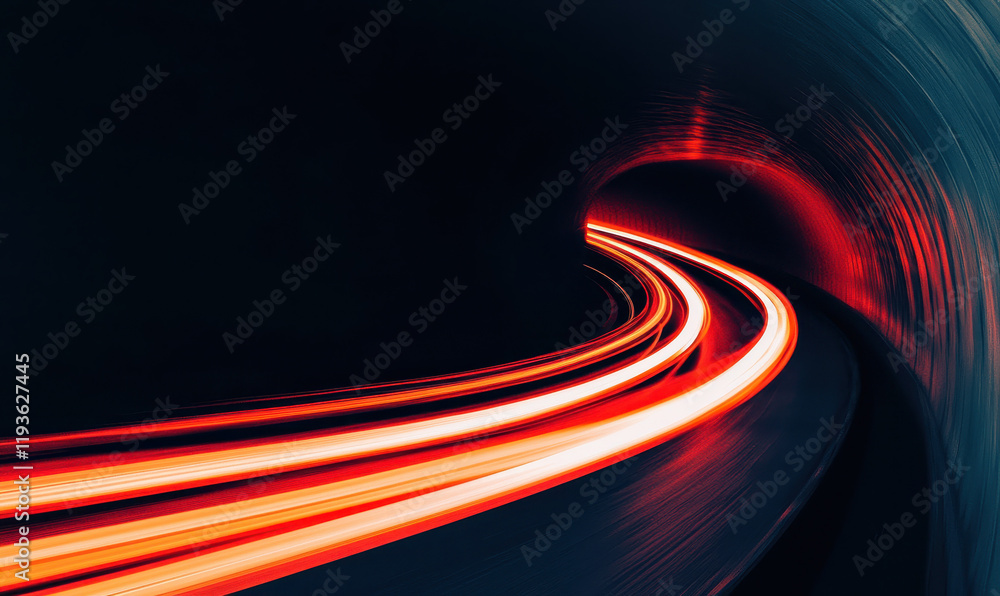 Poster dynamic light trails in a futuristic tunnel capturing motion and speed for a modern transportation c