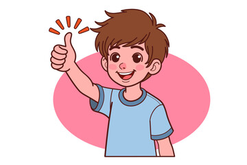Like, yes. Toddler young teen boy raises thumbs up agrees with something or gives positive reply recommends advertisement likes good.