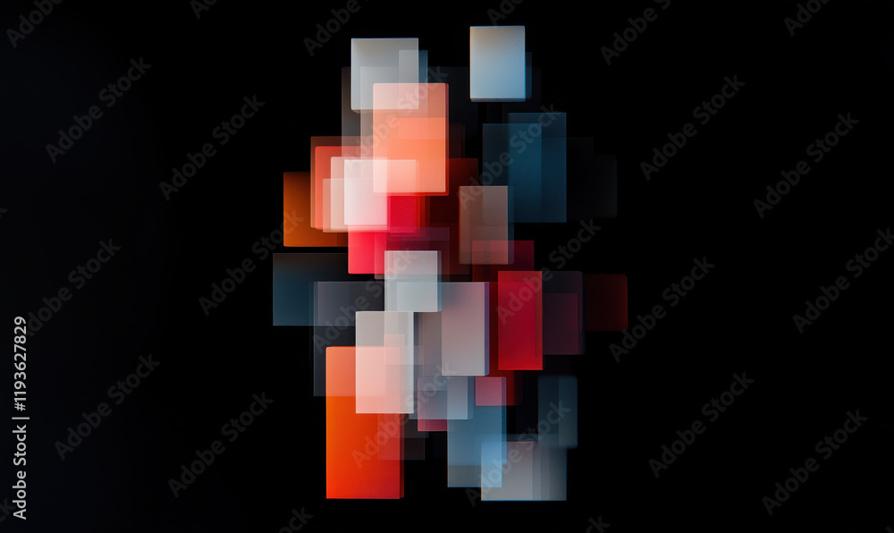 Poster exploring dynamic geometric abstractions: a vibrant composition of colorful shapes and patterns in m