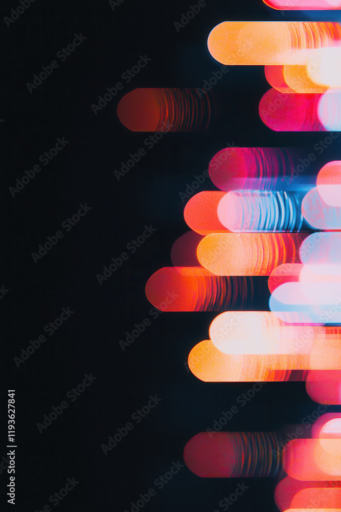 Poster explore the vibrant and dynamic technological patterns illuminated by neon lights in an abstract urb