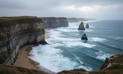 Dramatic coastal cliffs with ocean waves