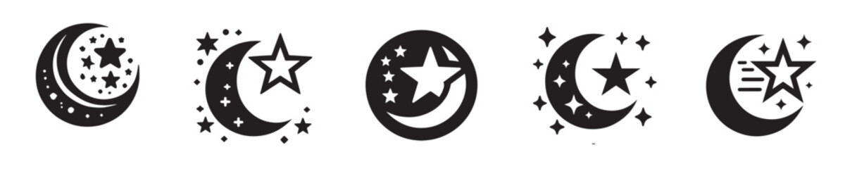 Vector collection of moon and star silhouettes