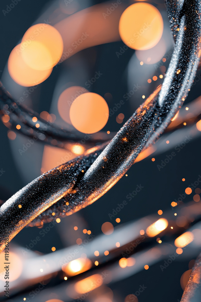 Poster captivating visual representation of a molecular spiral helix with glimmering elements in biotechnol