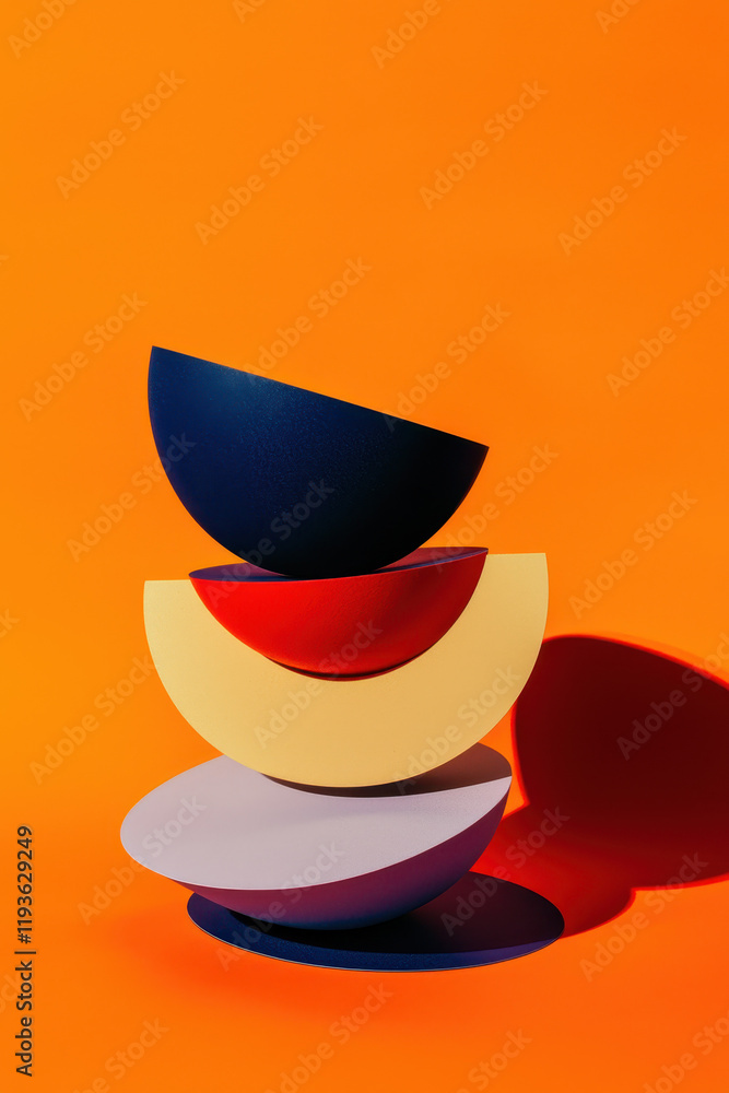 Poster vibrant abstract composition of geometric shapes in bold colors creating a dynamic visual balance ag