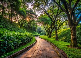 Fototapeta premium Minimalist Walking Trail, Fort Canning Park, Singapore - Serene Nature Path