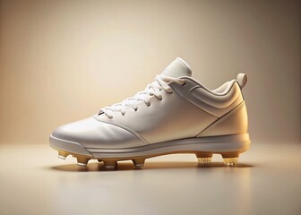 Minimalist White Baseball Cleats on Neutral Background - Sports Footwear Photography