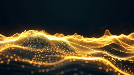 Golden data wave peaks forming a mountain range on dark background. - Powered by Adobe