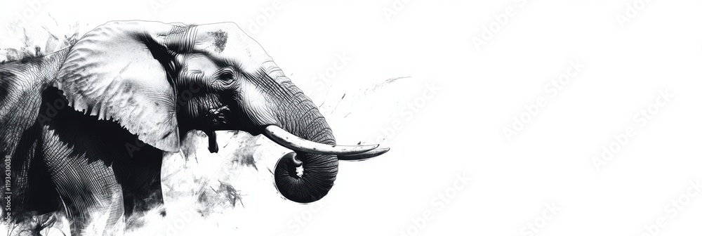 Poster majestic elephant standing gracefully in a serene environment with soft textures and intricate detai