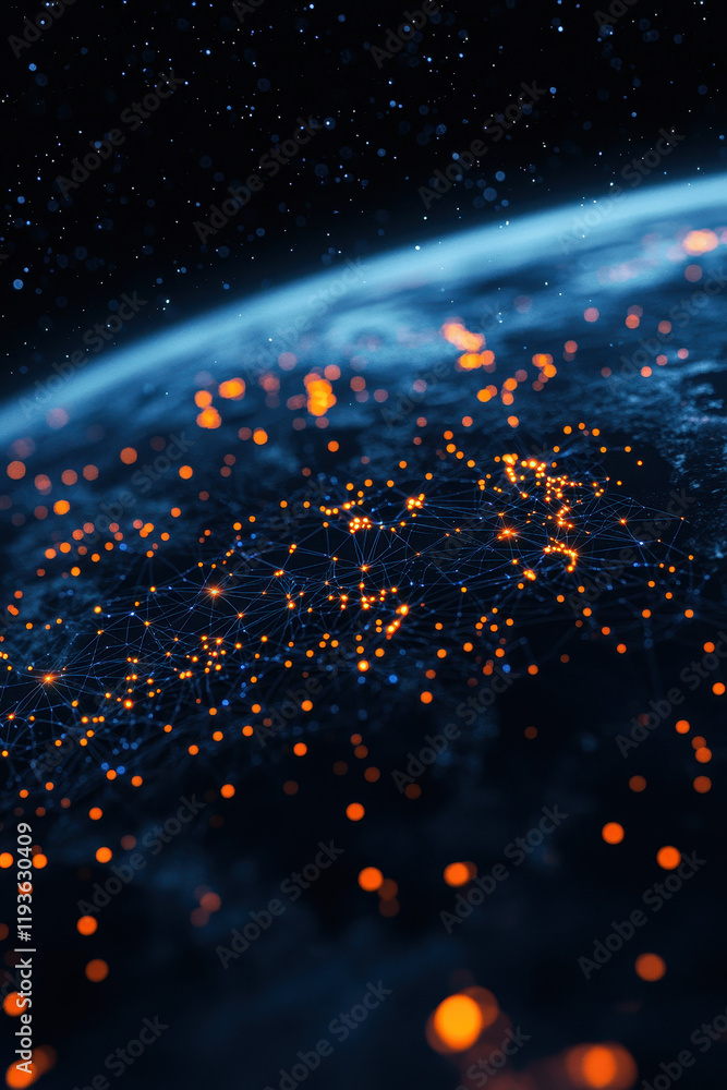 Poster global digital network: an illuminated view of planetary connections and data flow in the cosmos