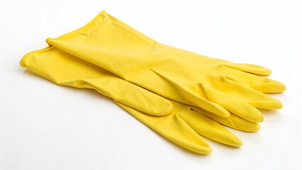 Minimalist Yellow Rubber Gloves on Isolated Background - Stock Photo