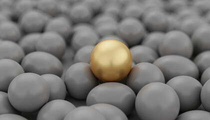 Naklejka premium Golden sphere among gray spheres
