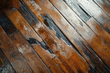 Obraz premium Close-Up of Weathered Parquet: Damaged Floor Surface Swollen by Water Exposure