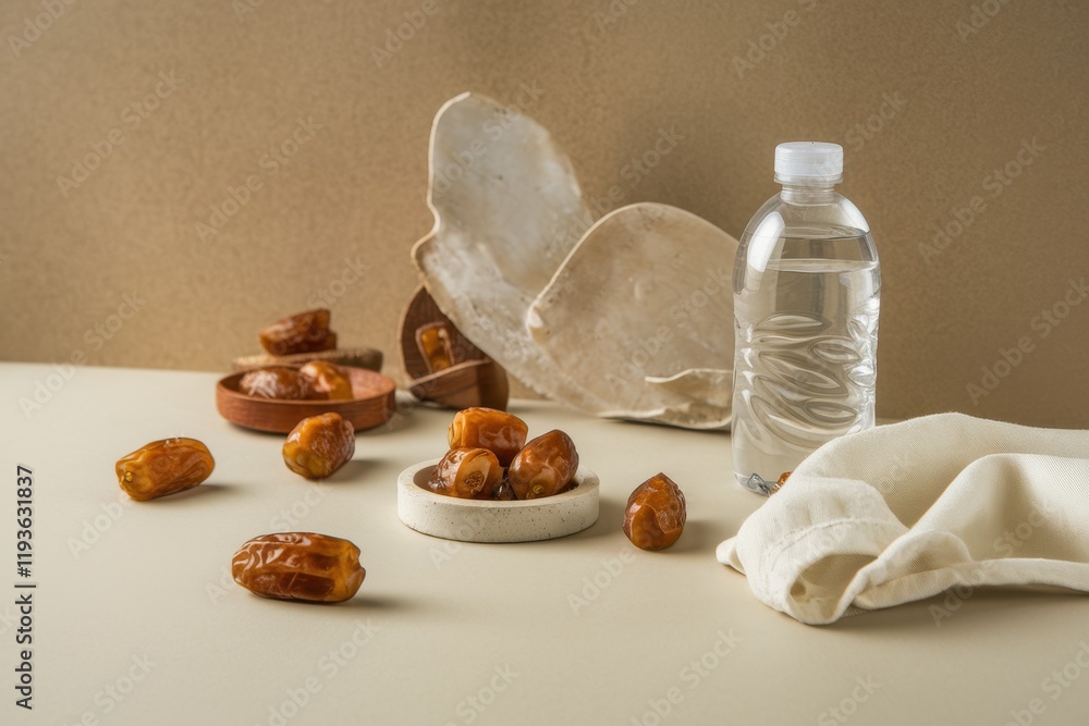 Poster dates water and decorative elements arranged on a table