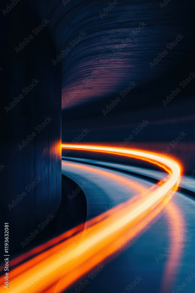 Poster dynamic light trails in a modern tunnel: capturing the essence of speed and innovation in urban tran