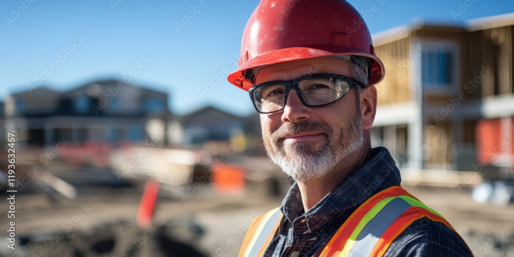Poster supervising construction site manager overseeing building projects urban development visual insights