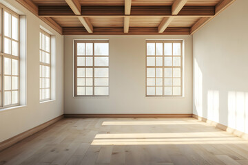 Obraz premium Empty living room showcasing freshly prepared walls and ceiling in a new house construction