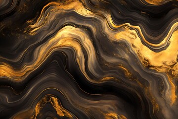 Abstract Black Gold Swirling Marble Design