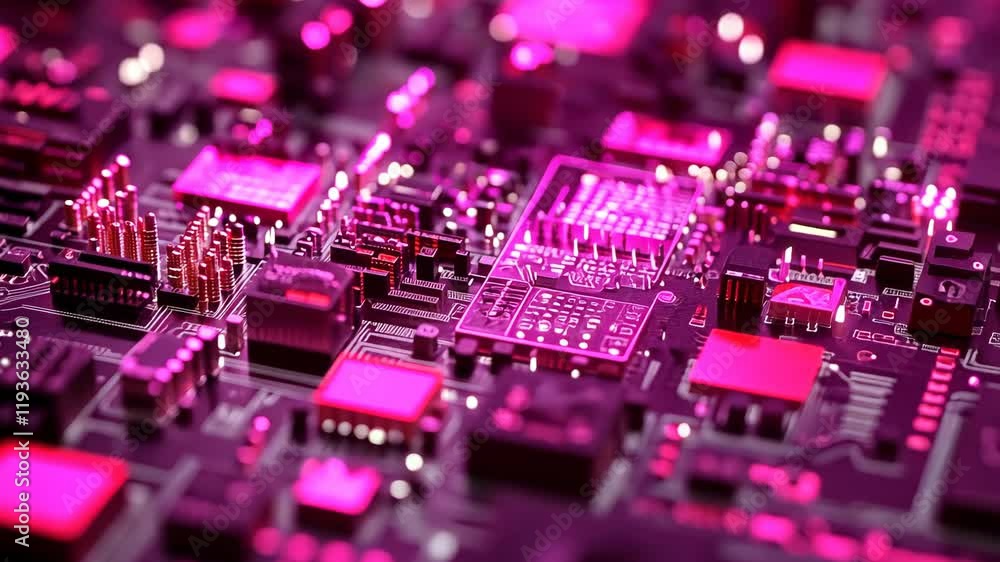 Aufkleber visual representation of a vibrant microchip circuit with intricate designs and glowing components