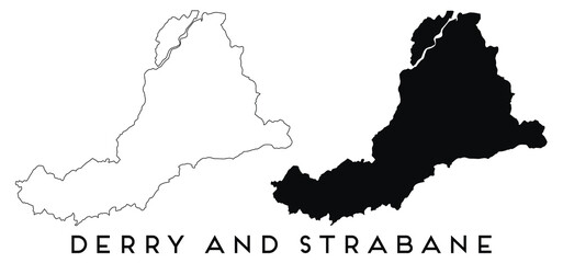 Obraz premium Derry and Strabane map outline and black silhouette vector