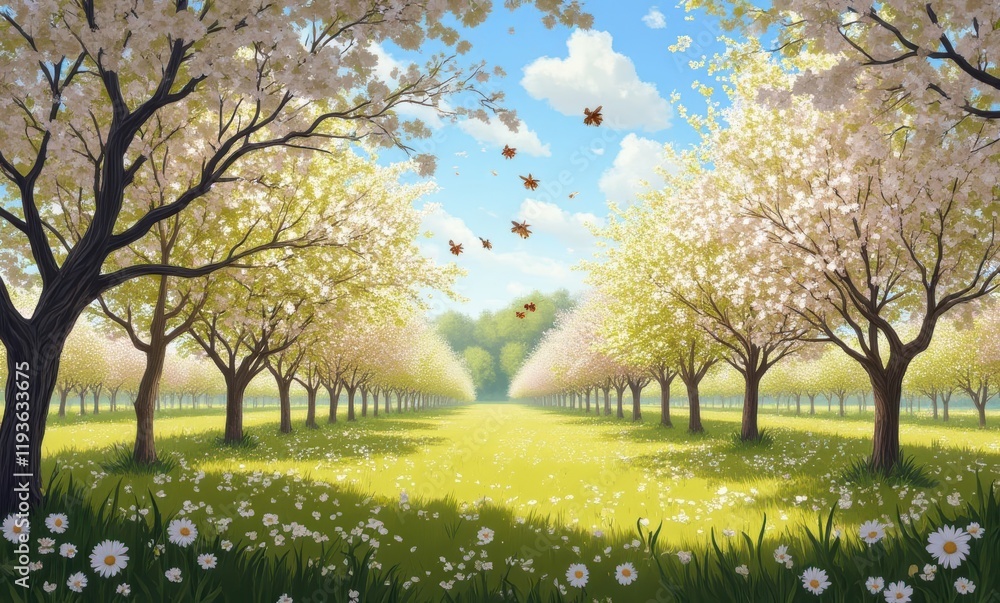 Canvas Prints Serene blooming orchard in spring.