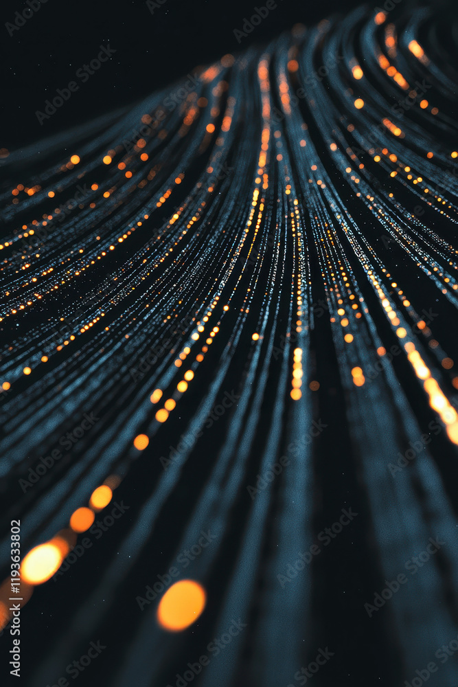 Poster exploring digital connectivity: a futuristic vision of data flow and technology in a bright fiber ne