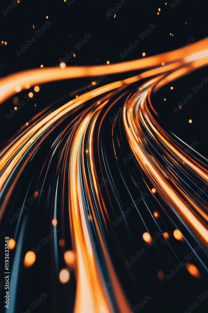 Poster dynamic abstract technology visualization: neon trails and glowing energies creating a vibrant sense