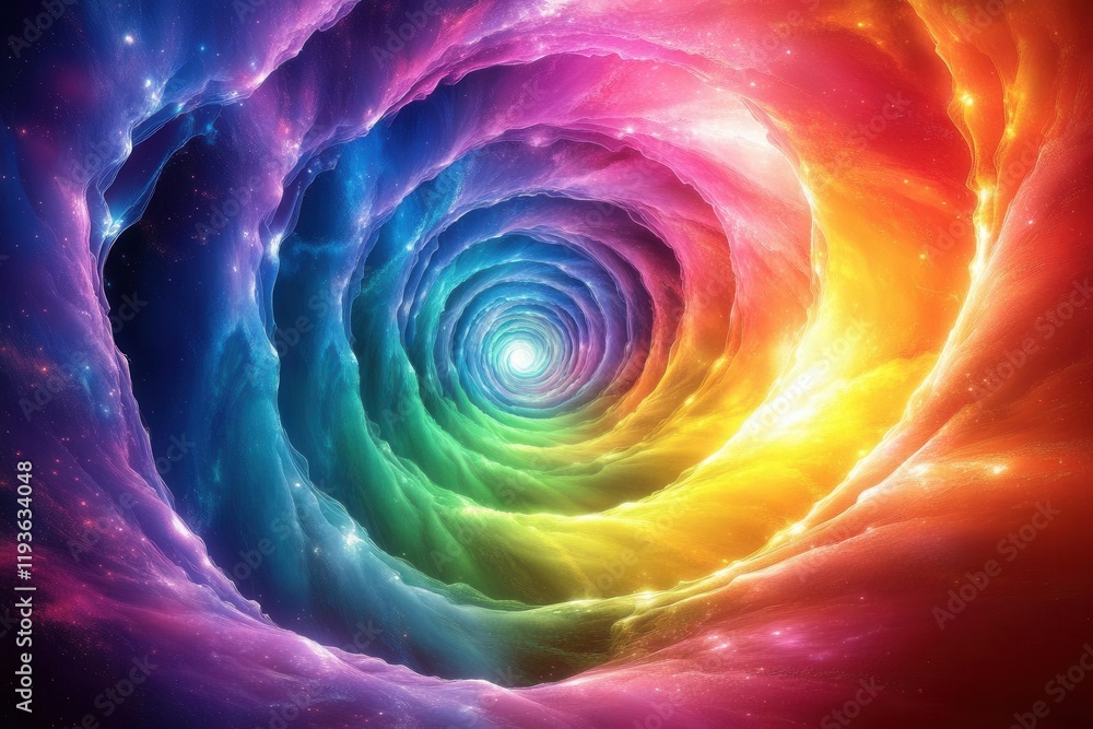 Wall mural psychedelic poster featuring a swirling rainbow background and abstract design elements creating a m