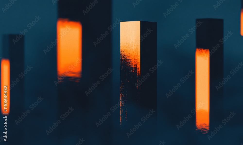 Poster abstract geometric structures illuminated by orange light in a modern urban environment