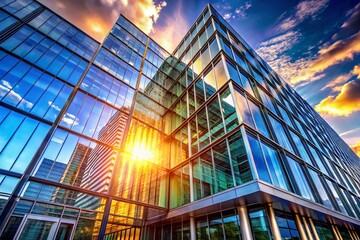 Fototapeta premium Modern Glass Facade Office Building Exterior Architectural Photography