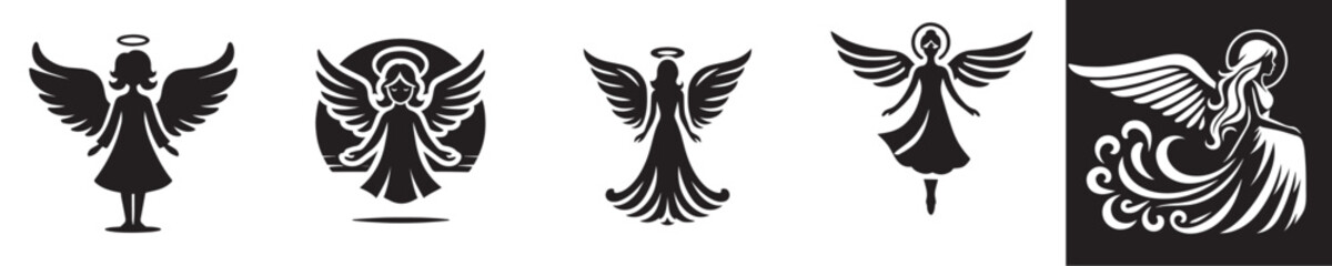 Vector collection of silhouettes of little fairies like angels