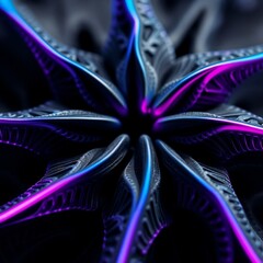 Abstract futuristic design with black and purple spirals and geometric shapes