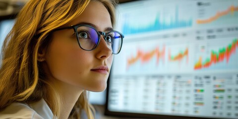 Data analyst reviewing big data set in urban office using machine learning tools to predict consumer behavior trends