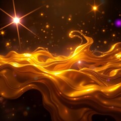 Abstract golden waves with sparkling lights on a dark background