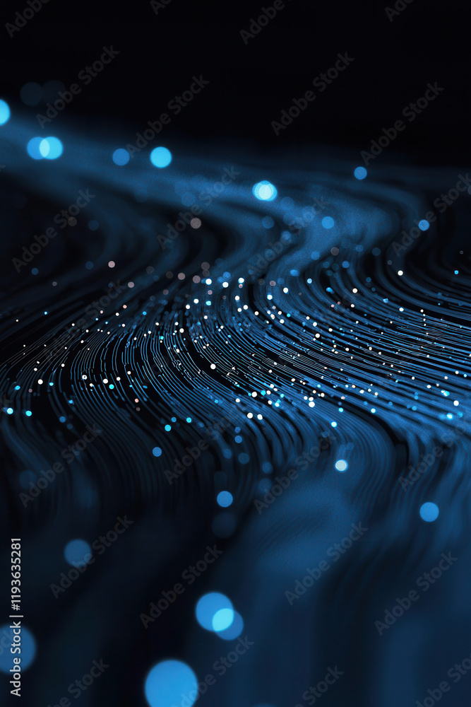 Poster mesmerizing abstract digital waves with glowing blue lines and dynamic patterns in a futuristic tech