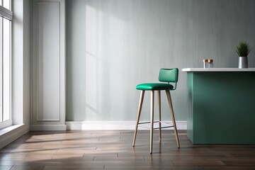 Modern Jade Green Bar Stool in Corner, Spacious Room Design, Empty Copy Space