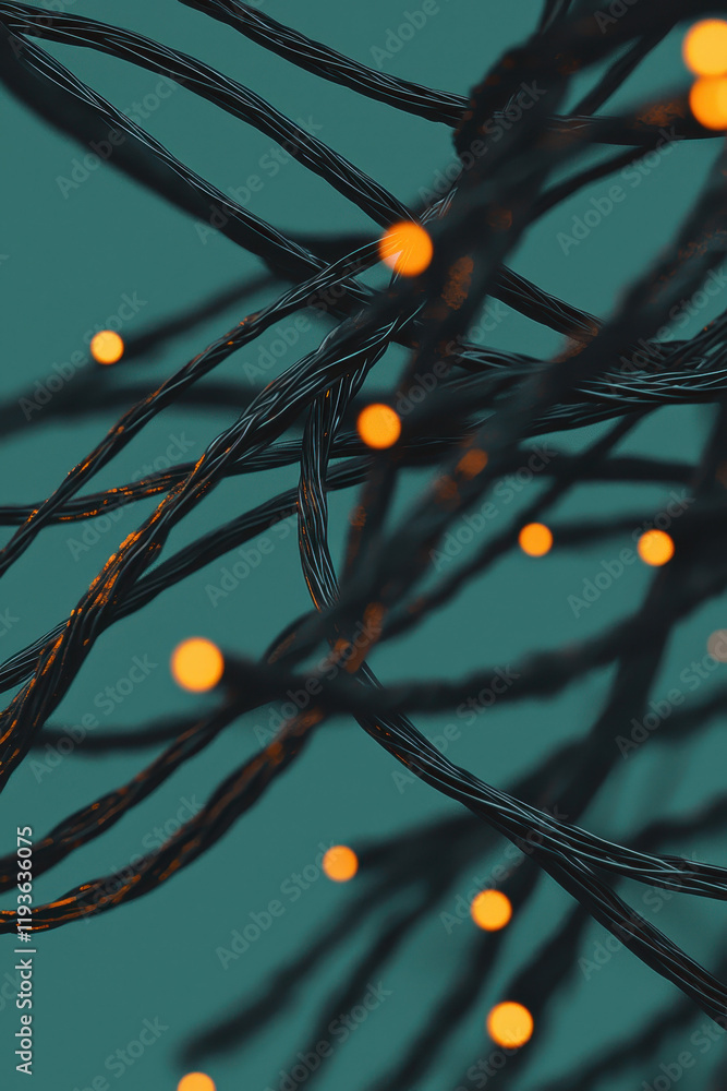 Poster intricate network of glowing wires: a captivating abstract representation of connectivity and energy