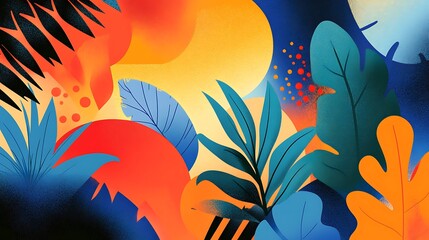 Abstract Tropical Leaf Design With Vivid Colors