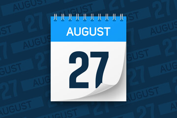 Calendar page with date August 27 vector illustration background