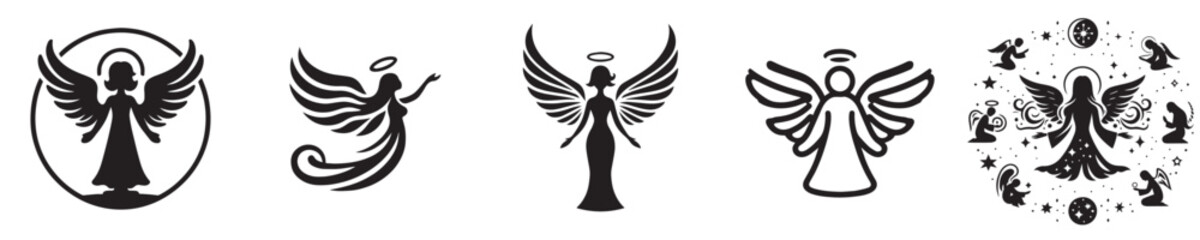Vector collection of silhouettes of little fairies like angels