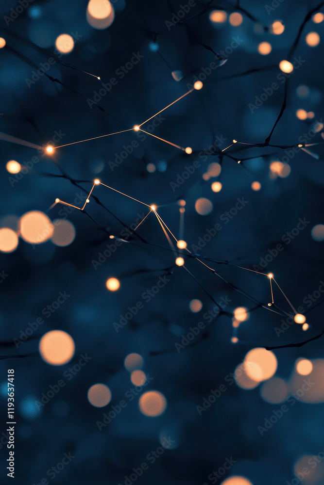 Poster futuristic digital network with glowing nodes and abstract connections in a tech-inspired environmen