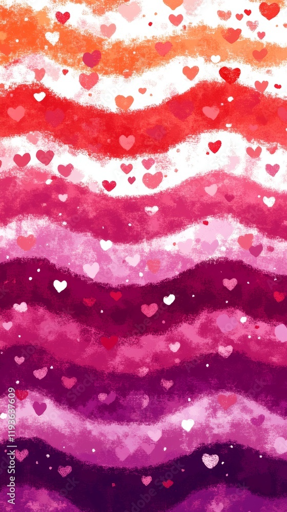 Poster bright and cheerful horizontal candy stripes with heart patterns in shades of red and pink create a 