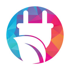 Leaf plug logo design vector illustration. Eco power logo design template.