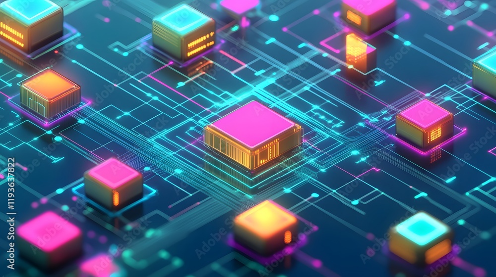 Aufkleber abstract colorful cubes connected on circuit board