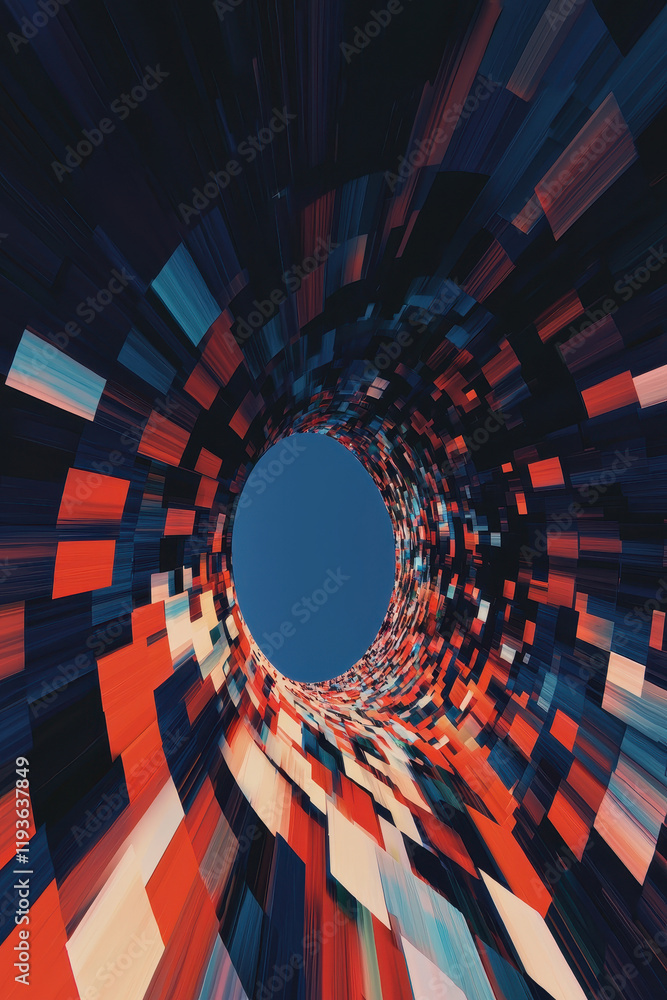 Poster exploring the vortex: a futuristic geometric journey through dynamic color and motion